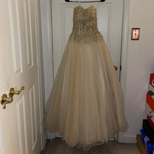 Strapless Champagne Gold Cream Prom Dress